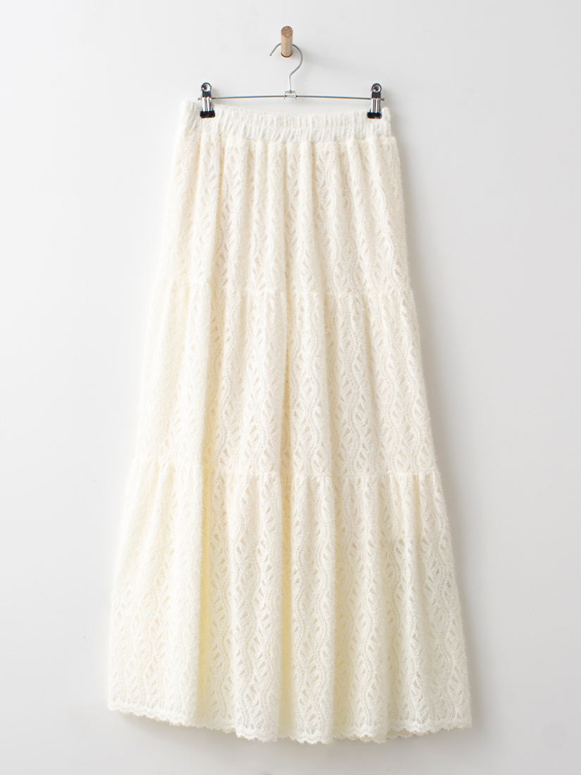 緹花蕾絲絨毛蛋糕長裙