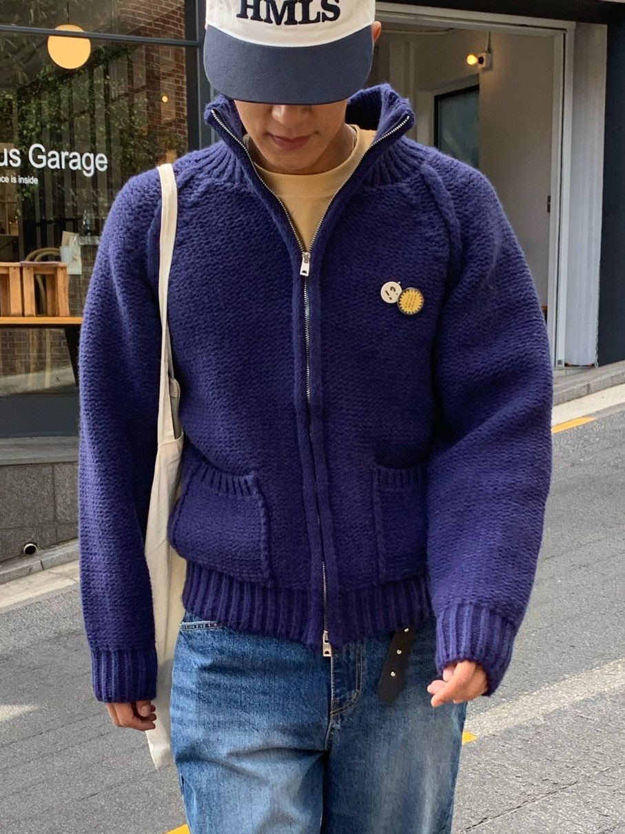 淨色企領拉鍊針織外套 MENTO-020JK