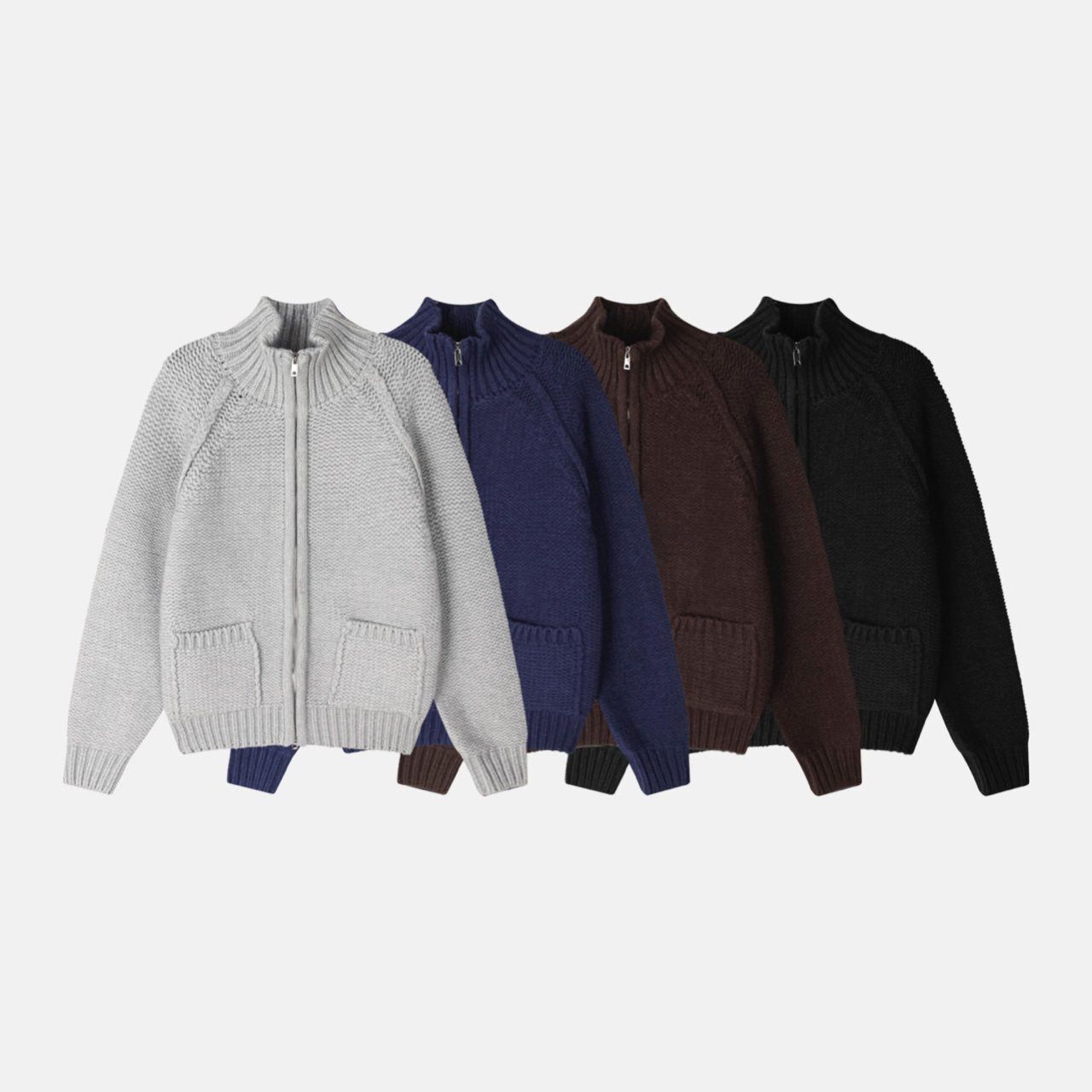 淨色企領拉鍊針織外套 MENTO-020JK