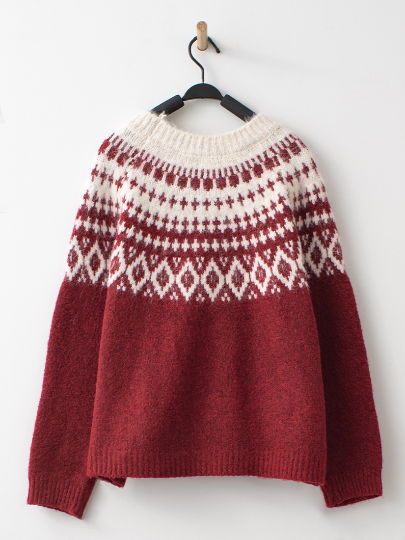 鬆軟毛海北歐圖騰配色織紋毛衣