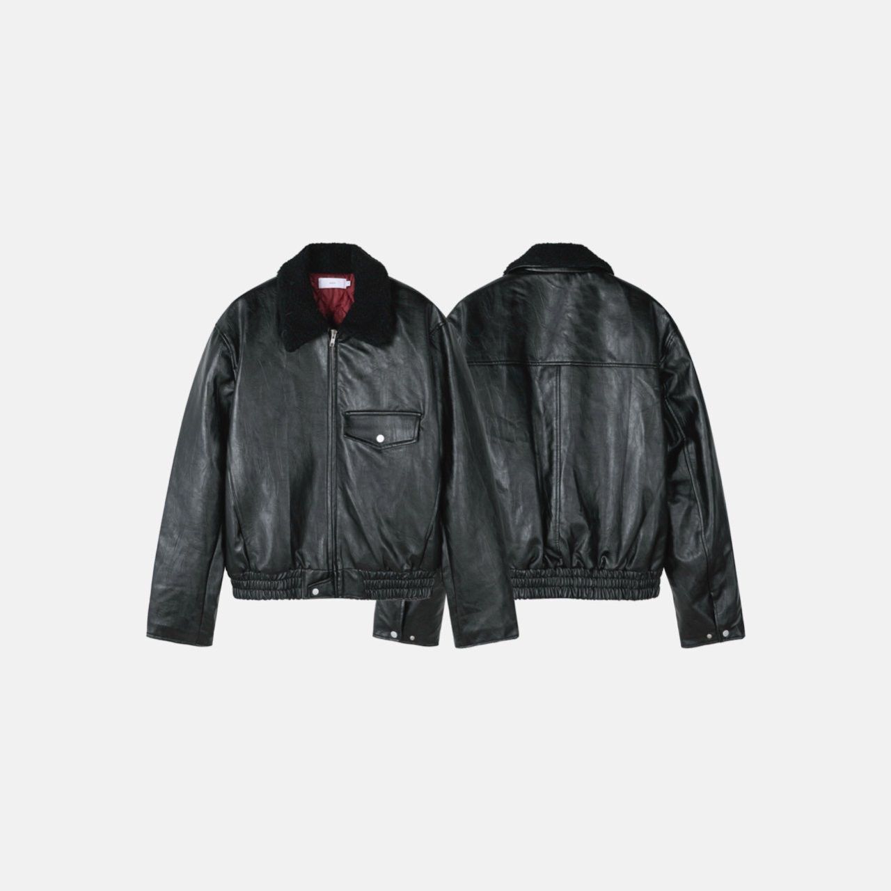 毛毛領拉鍊合成皮褸(薄夾棉) MENTO-028JK