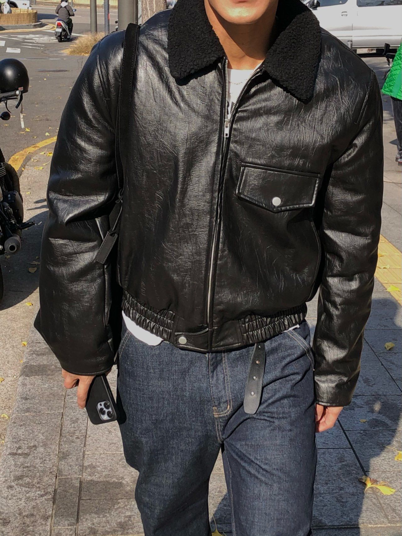 毛毛領拉鍊合成皮褸(薄夾棉) MENTO-028JK