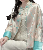 0109An65-春節靚衫-中式外套 (白色藍邊)（A65）