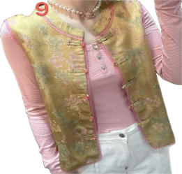 0109An69-春節靚衫-中式背心 (啡色粉紅邊)（A69）