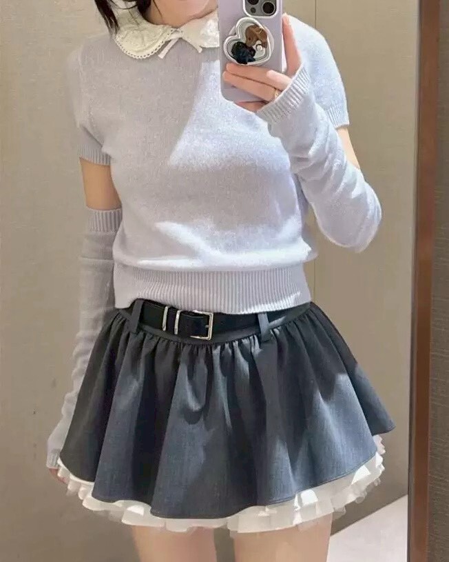 設計師家千金圓領帶袖套含羊毛針織上衣