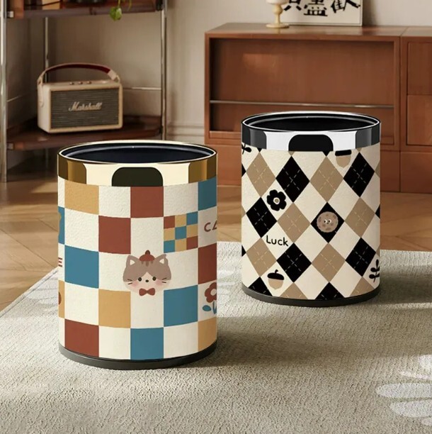棋盤風格垃圾桶