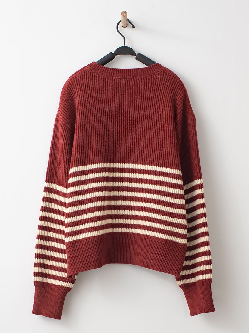 條紋兔子毛球圍巾針織毛衣