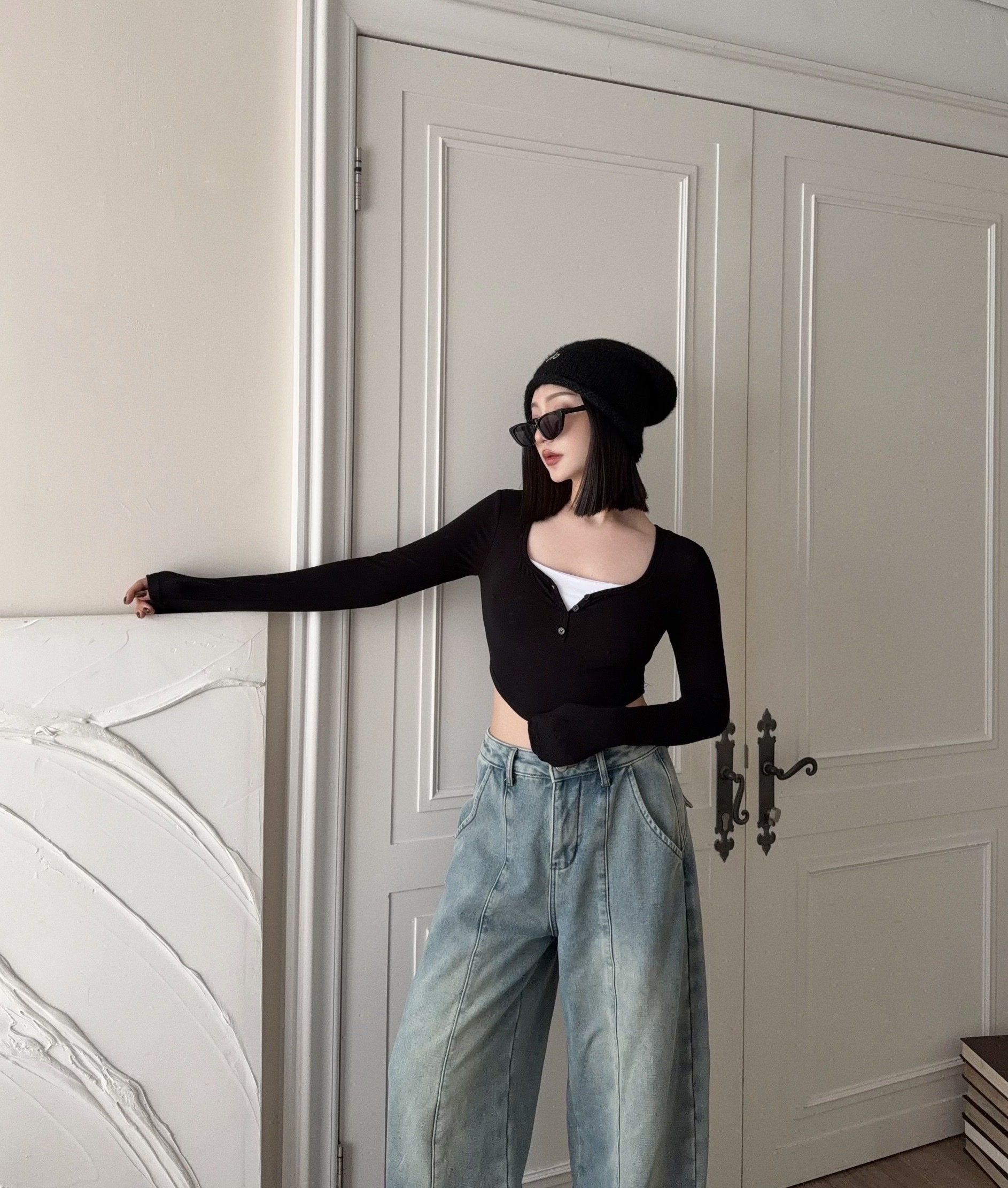 🇹🇼一穿自帶層次感 | 排扣拼接假兩件上衣