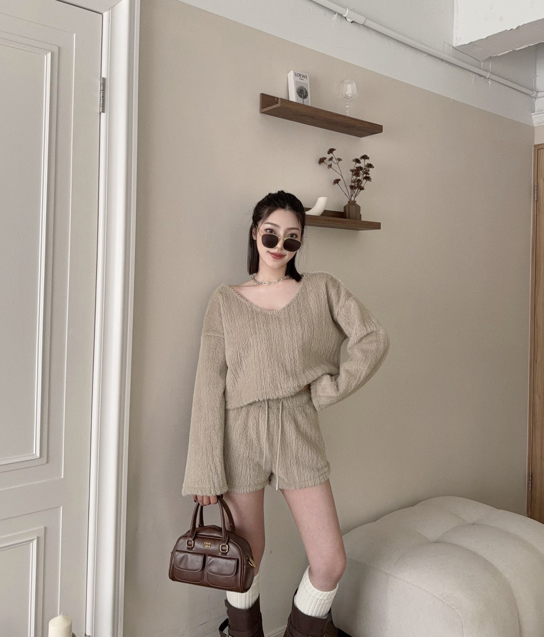 🇹🇼冬日溫柔陷阱 | 軟綿直紋貂毛短褲set