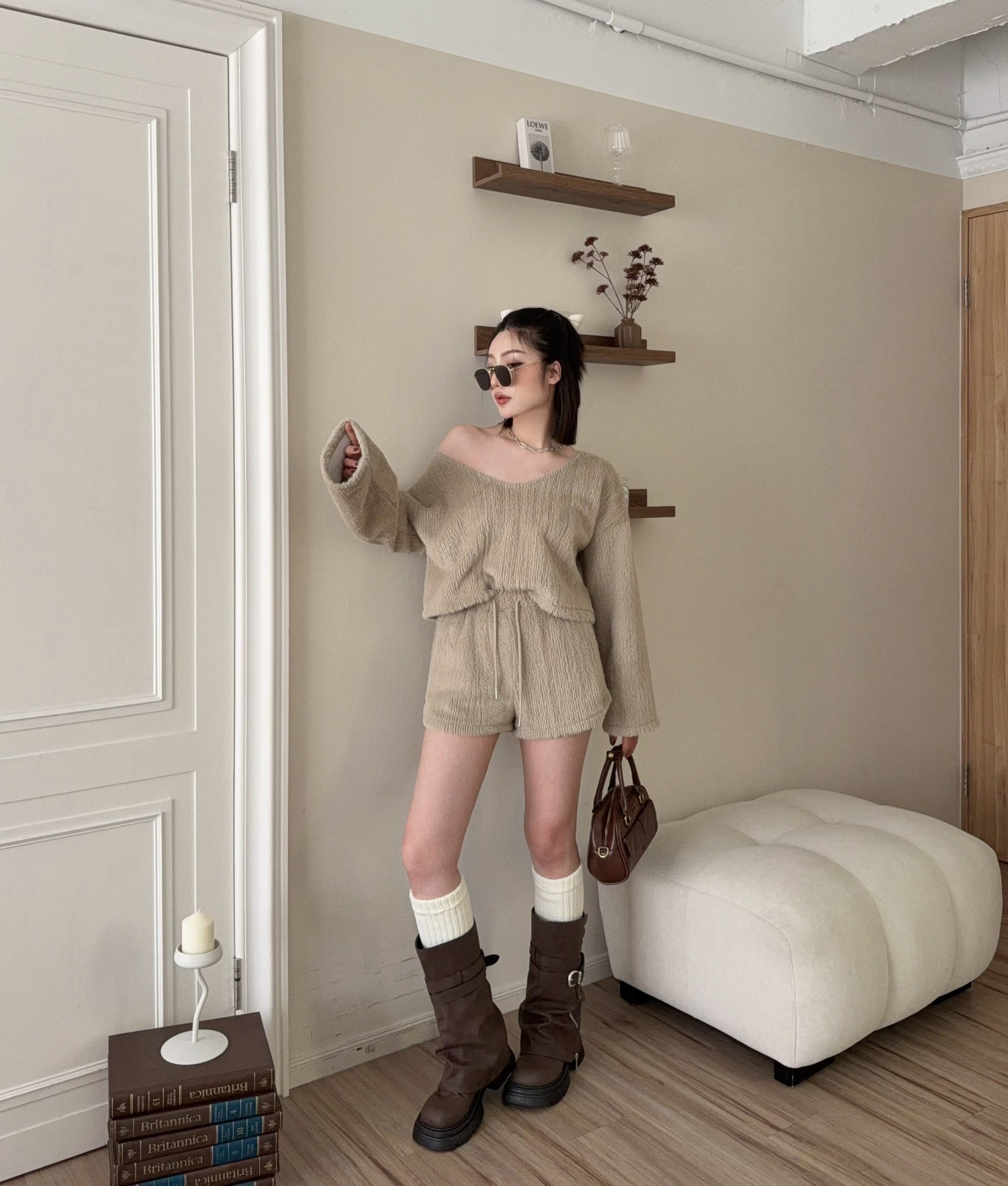 🇹🇼冬日溫柔陷阱 | 軟綿直紋貂毛短褲set