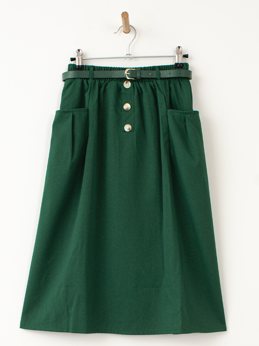 休閒百搭斜紋口袋A字裙(附腰帶)