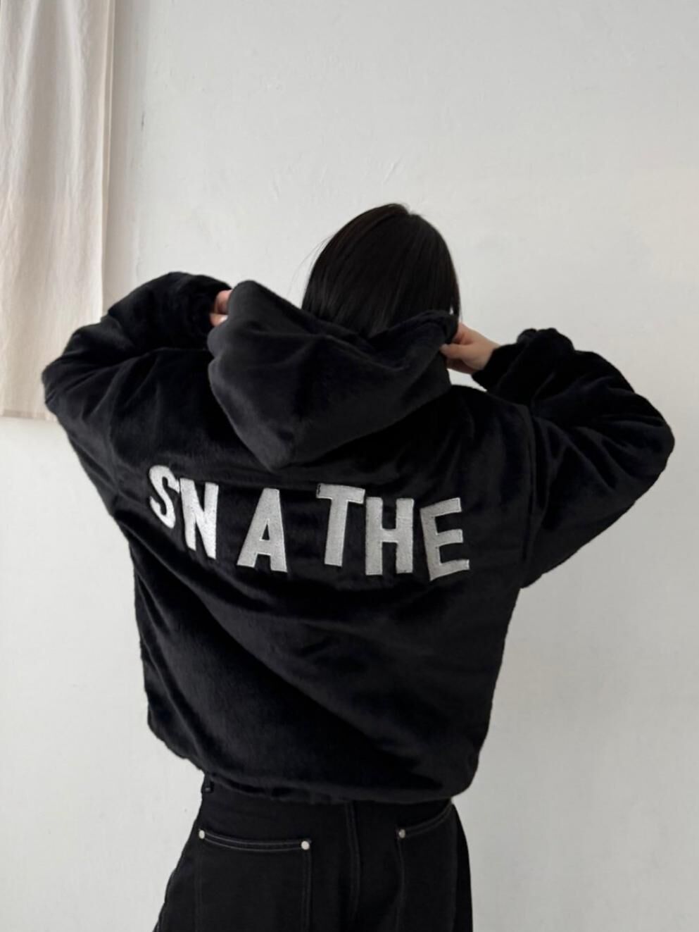 英文字連帽拉鍊毛毛褸 Seeot-095JK