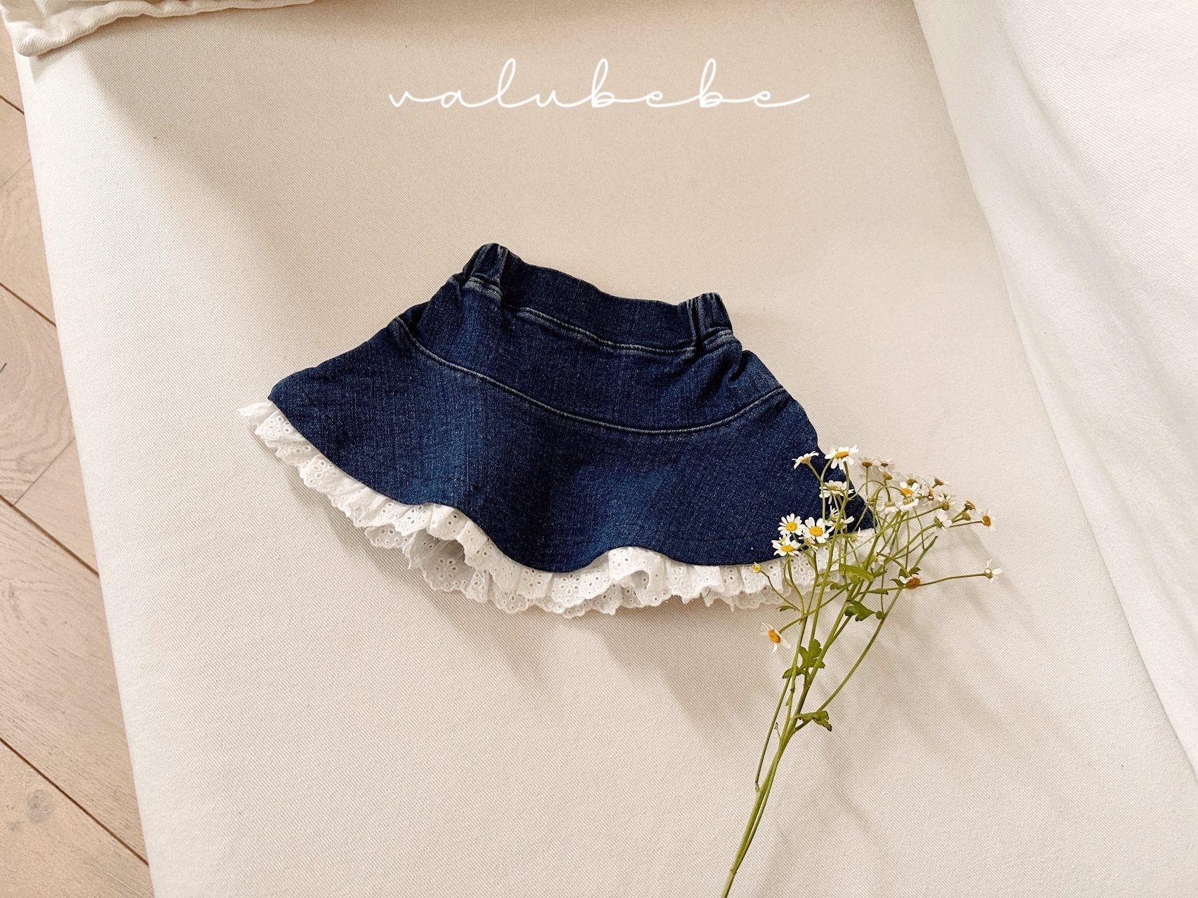 Valu Bebe Lace Denim Flared Skirt