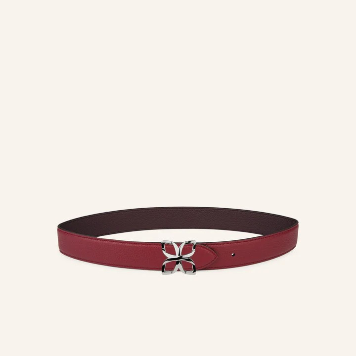 1FL0104-539 [FLEURON] Ceinture Hortensia Argenté 33mm Bordeaux Prune 70 #CTF04VG1629BGD70 (EU)