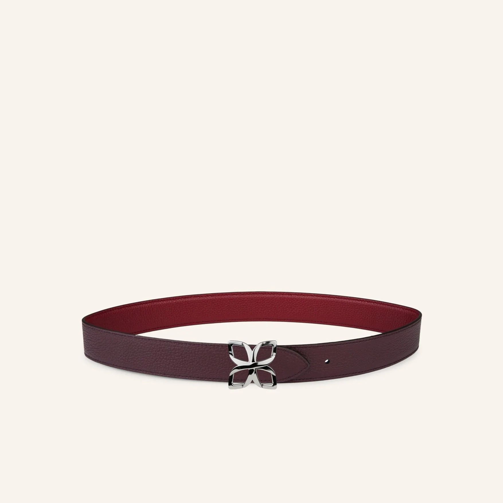 1FL0104-539 [FLEURON] Ceinture Hortensia Argenté 33mm Bordeaux Prune 70 #CTF04VG1629BGD70 (EU)