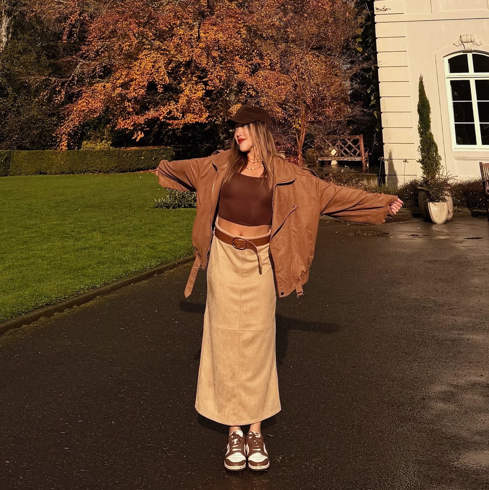 麂皮感卡其直筒長裙🥐