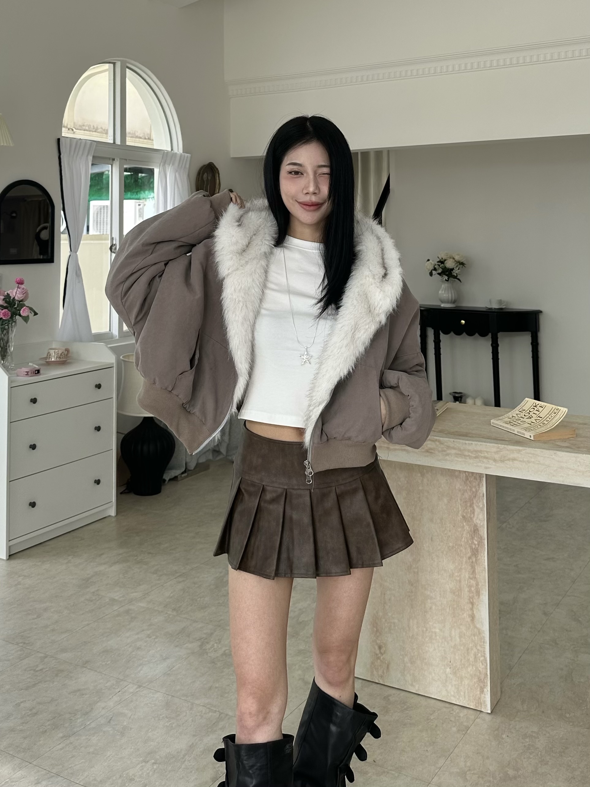 mmb兩面穿短款毛毛外套