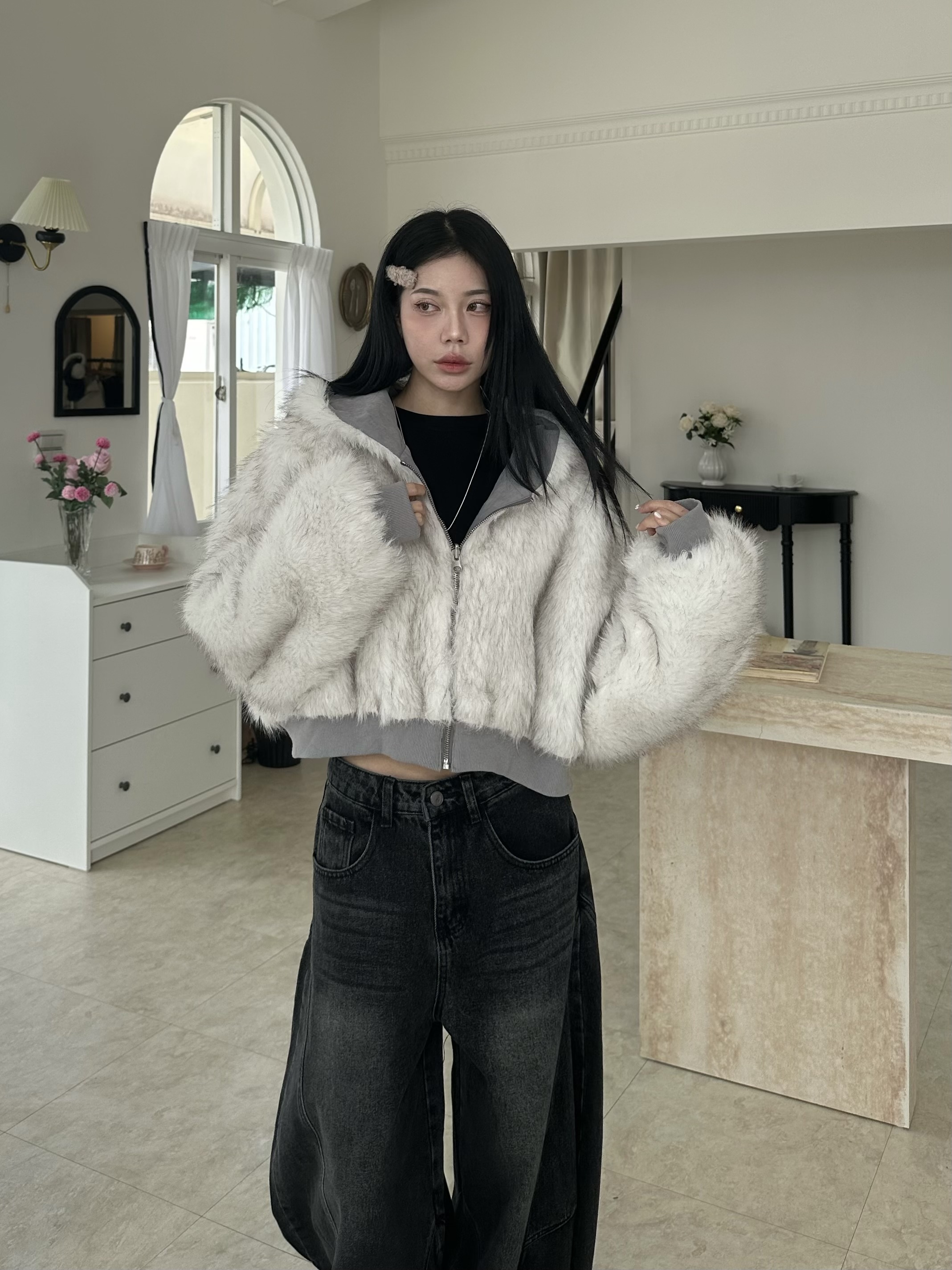 mmb兩面穿短款毛毛外套