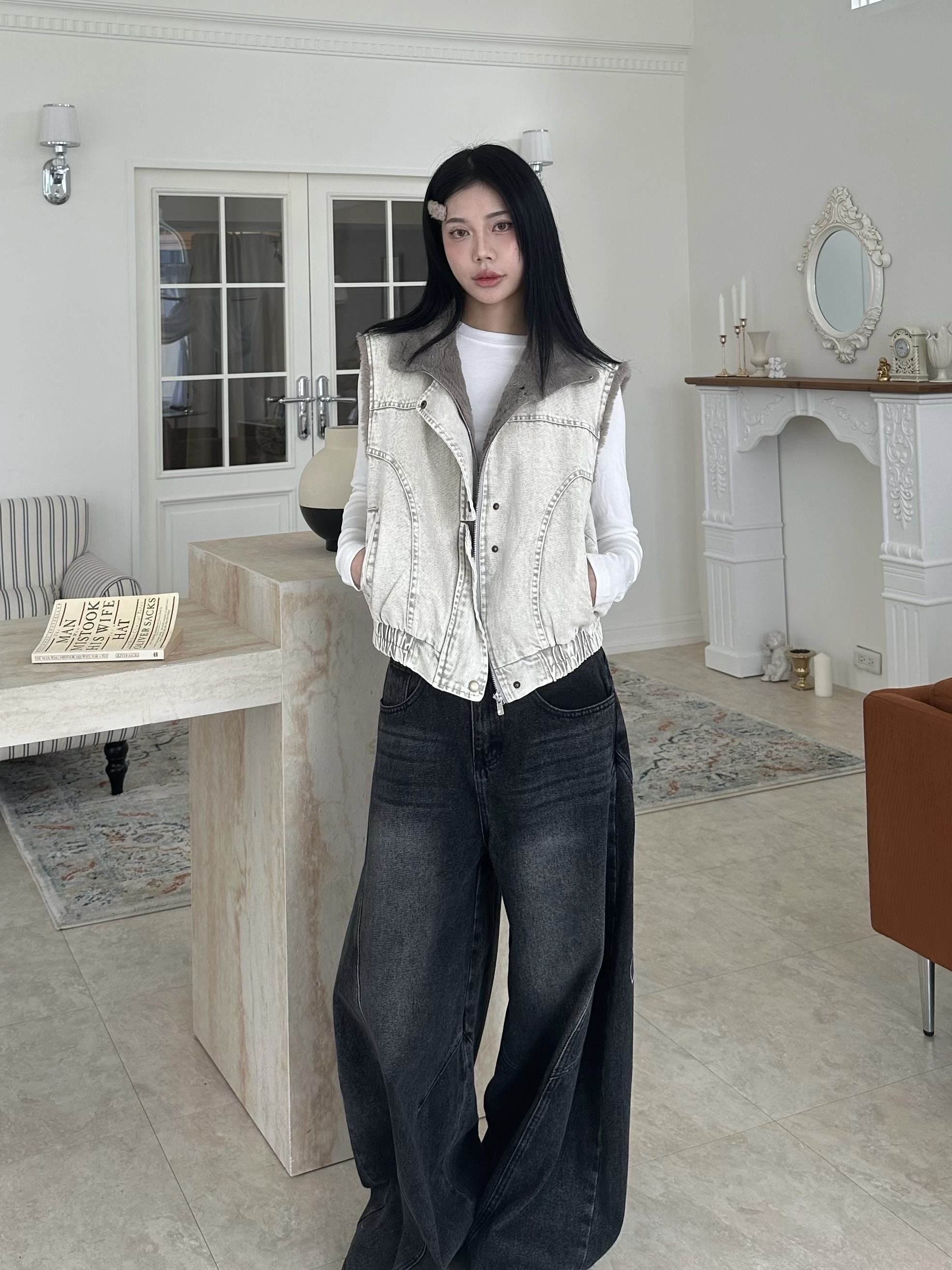 疊穿神器翻領毛毛馬甲背心