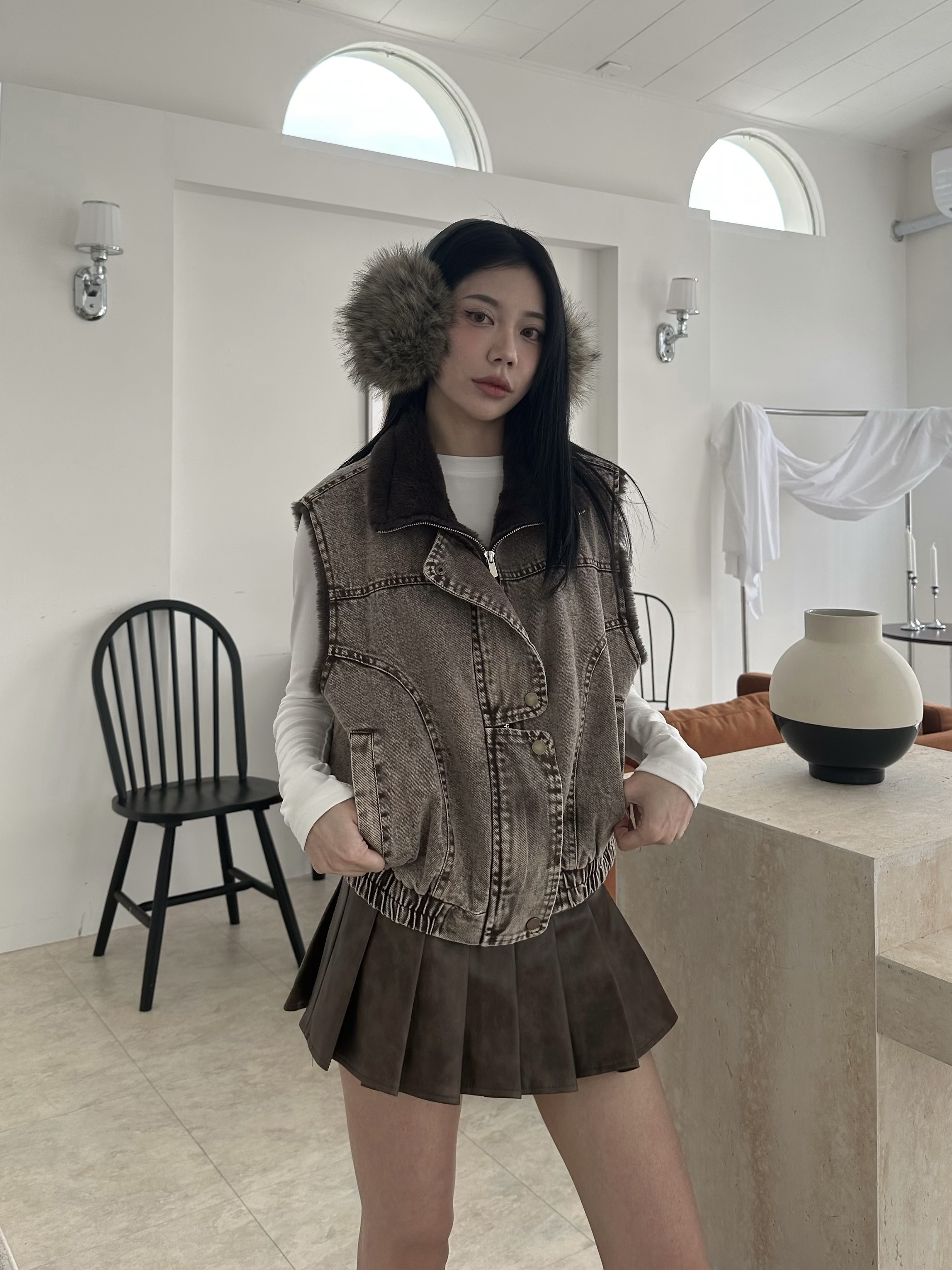 疊穿神器翻領毛毛馬甲背心