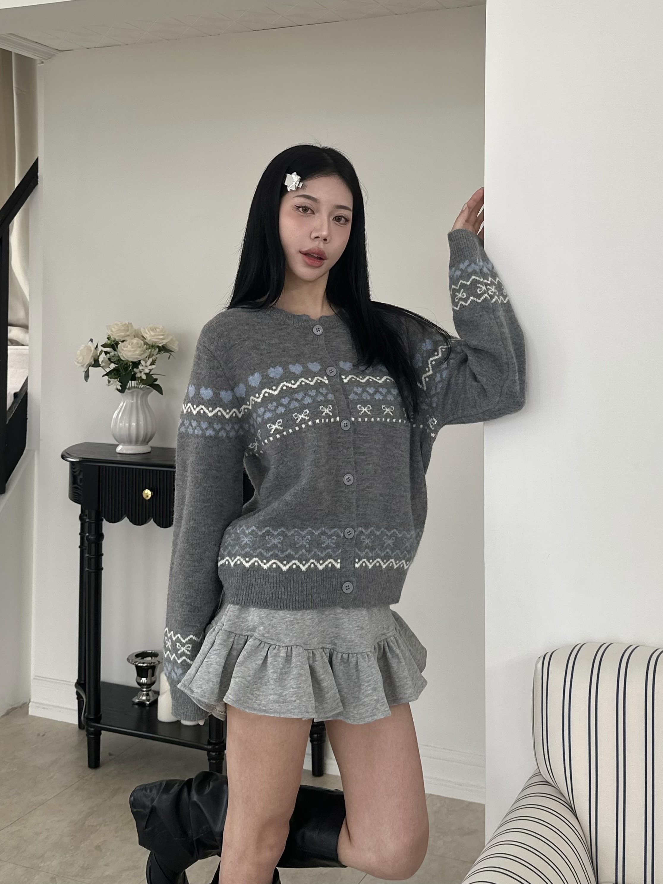 清甜排釦費爾島針織衫