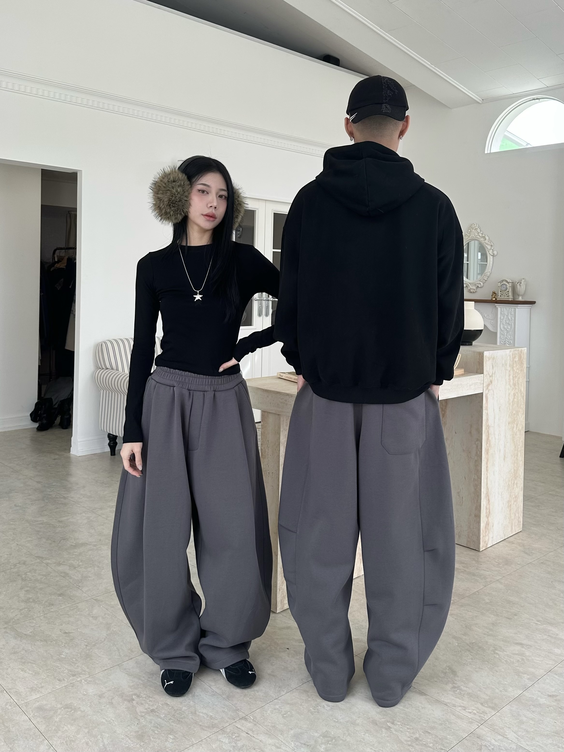 mmb冬日暖暖銀狐絨情侶彎刀棉褲