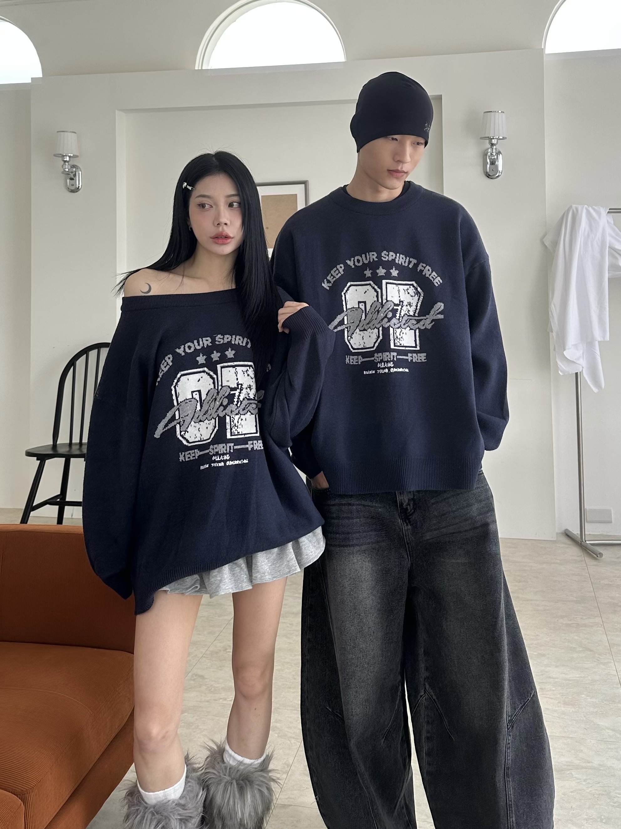 mmb美式運動親膚高彈情侶毛衣