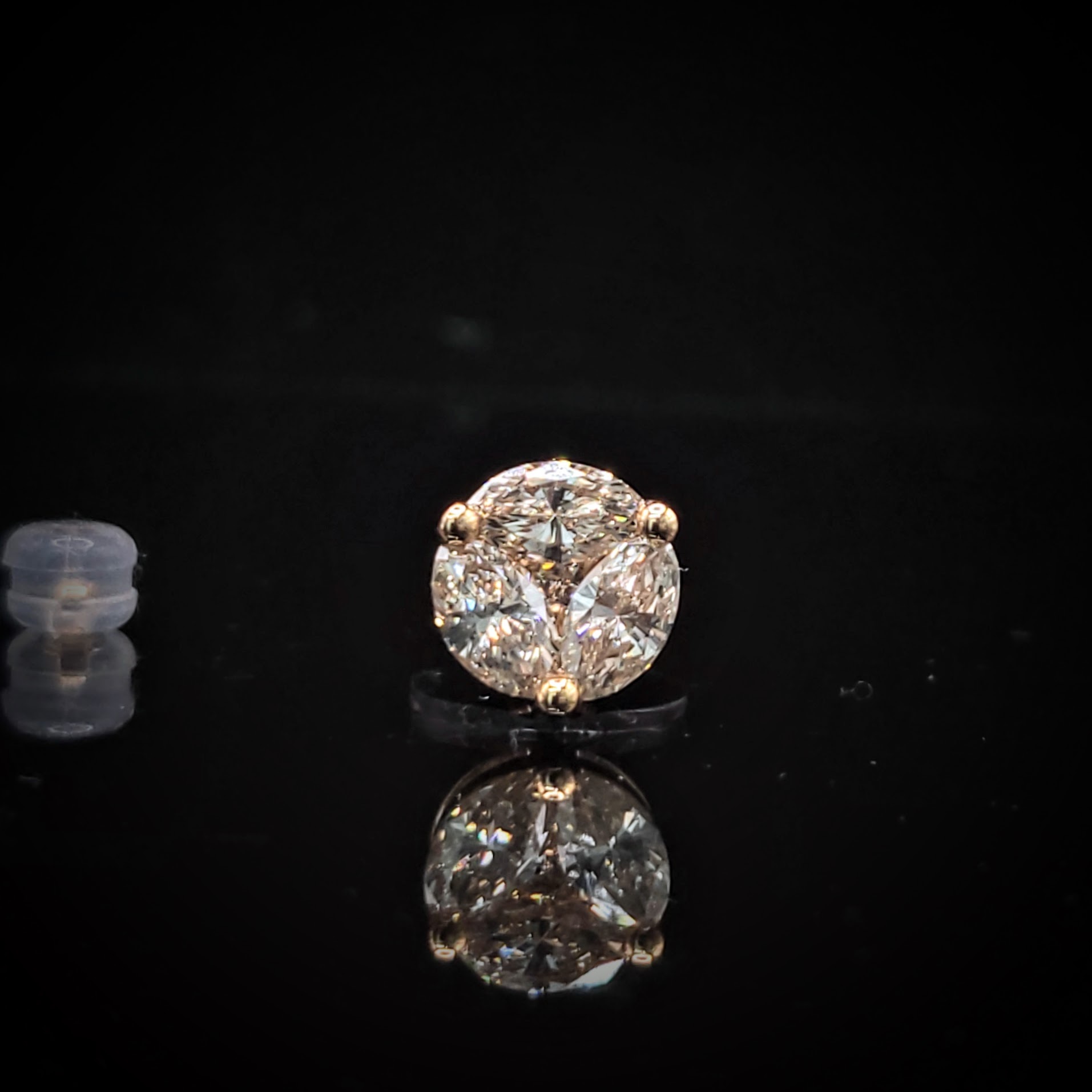 全新18K玫瑰金98份香檳鑽石單耳環