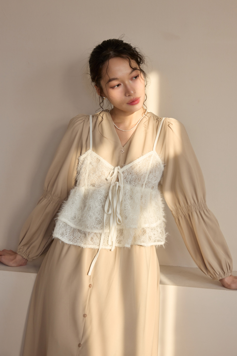 甜美雙層毛絨綁帶背心