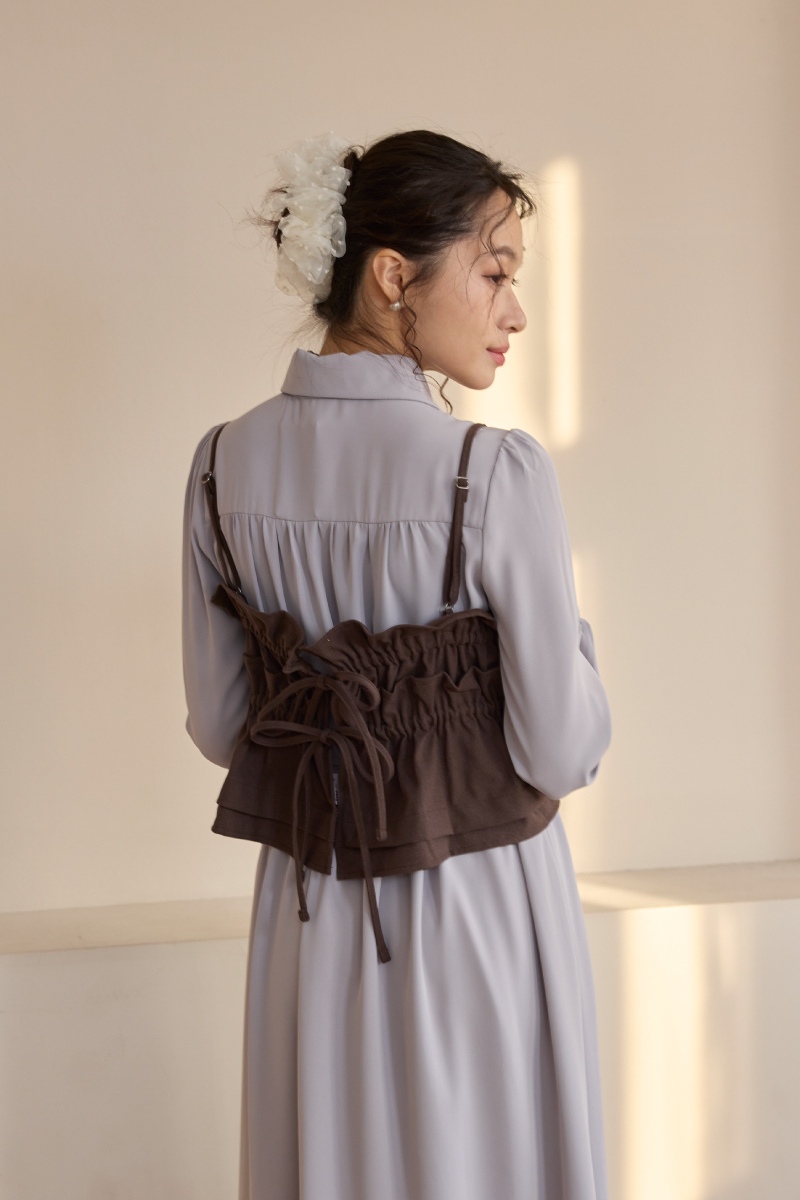 荷葉抓褶綁帶背心上衣