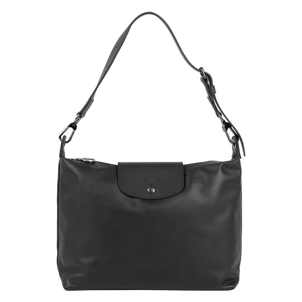 【Longchamp】Le Pliage Xtra Hobo M號小牛皮肩背包(黑色)