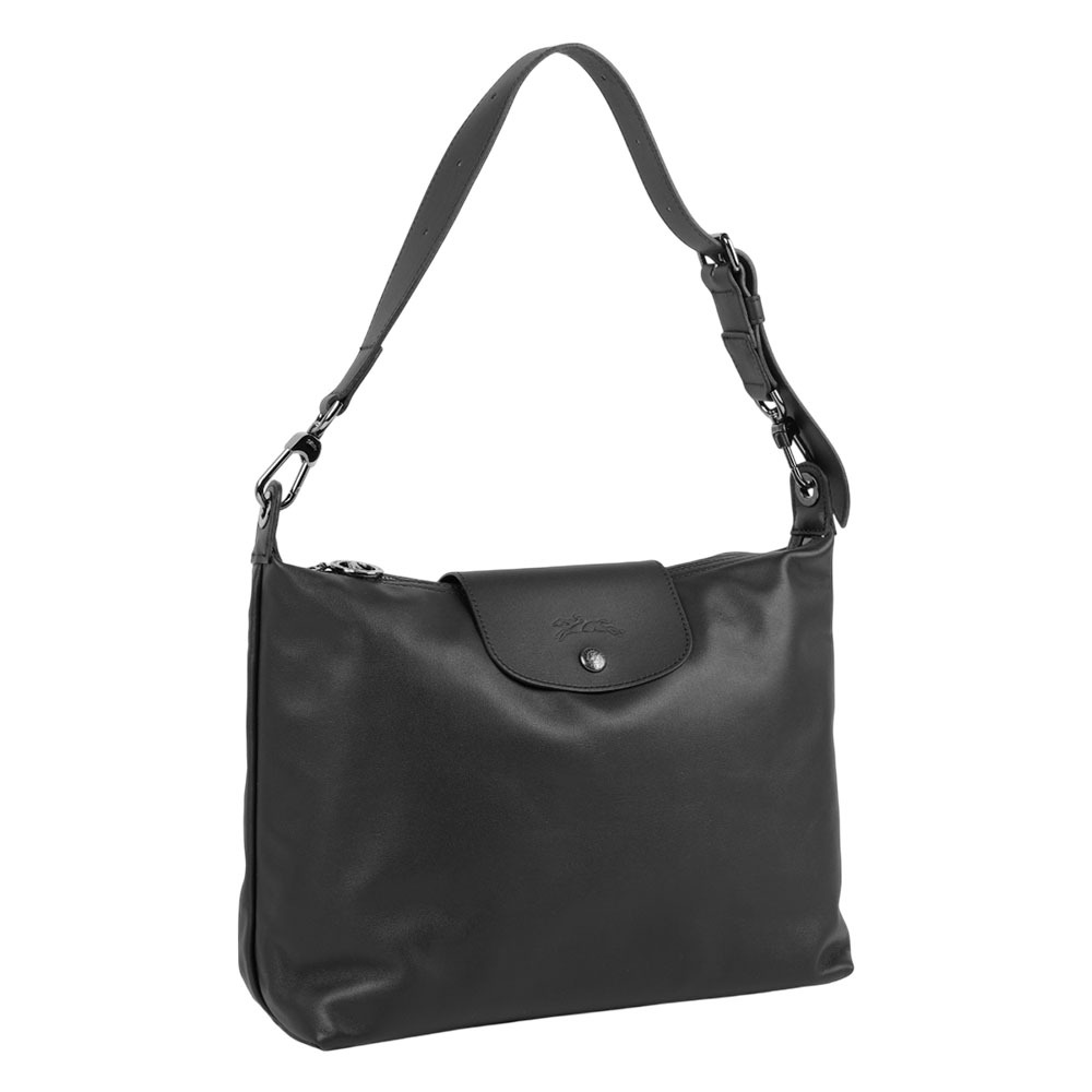 【Longchamp】Le Pliage Xtra Hobo M號小牛皮肩背包(黑色)