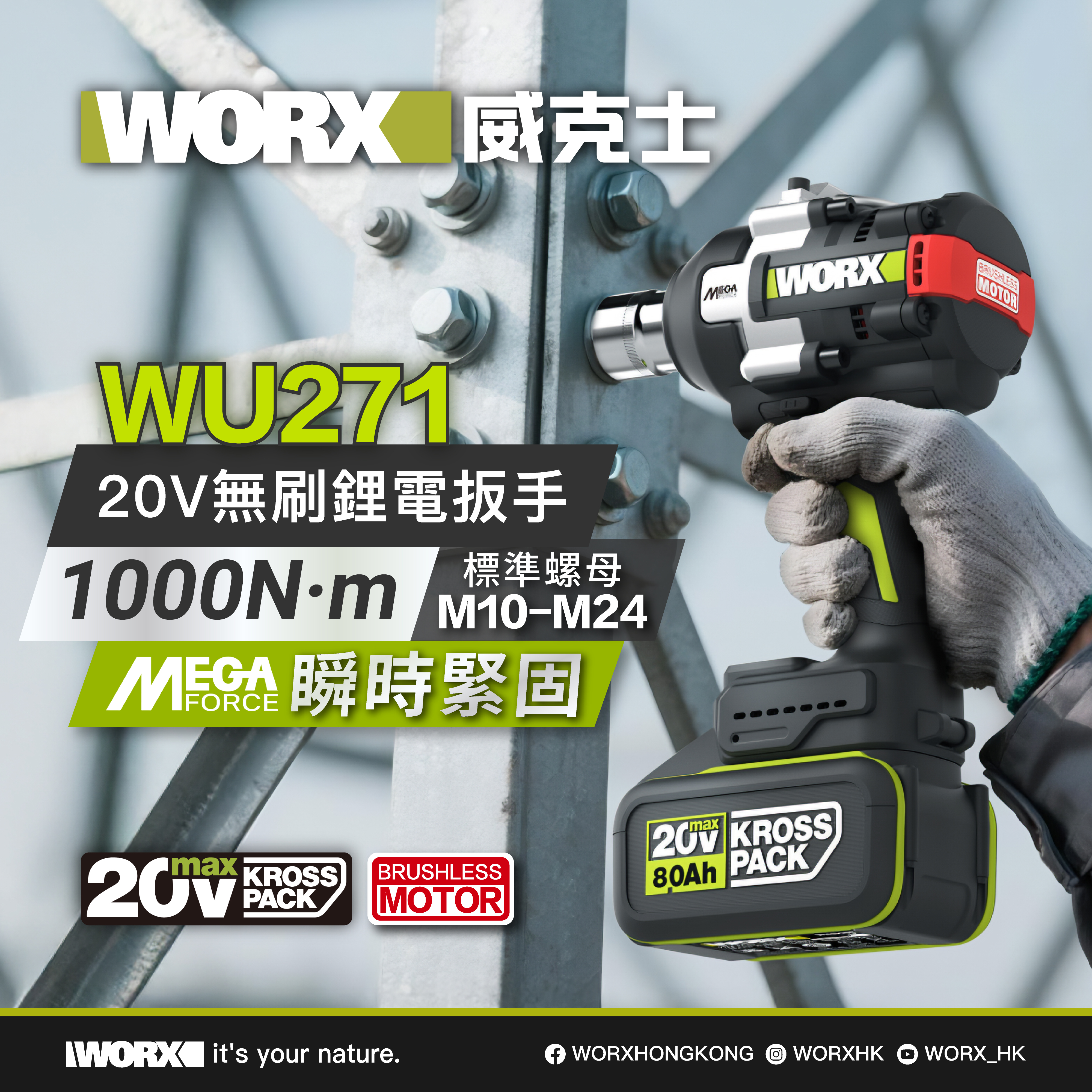 WORX WU271 20V無刷 1000牛頓米扳手
