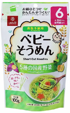 無鹽嬰兒蔬菜素麵 100g 日本直送 此日期前最佳：2026/12/21