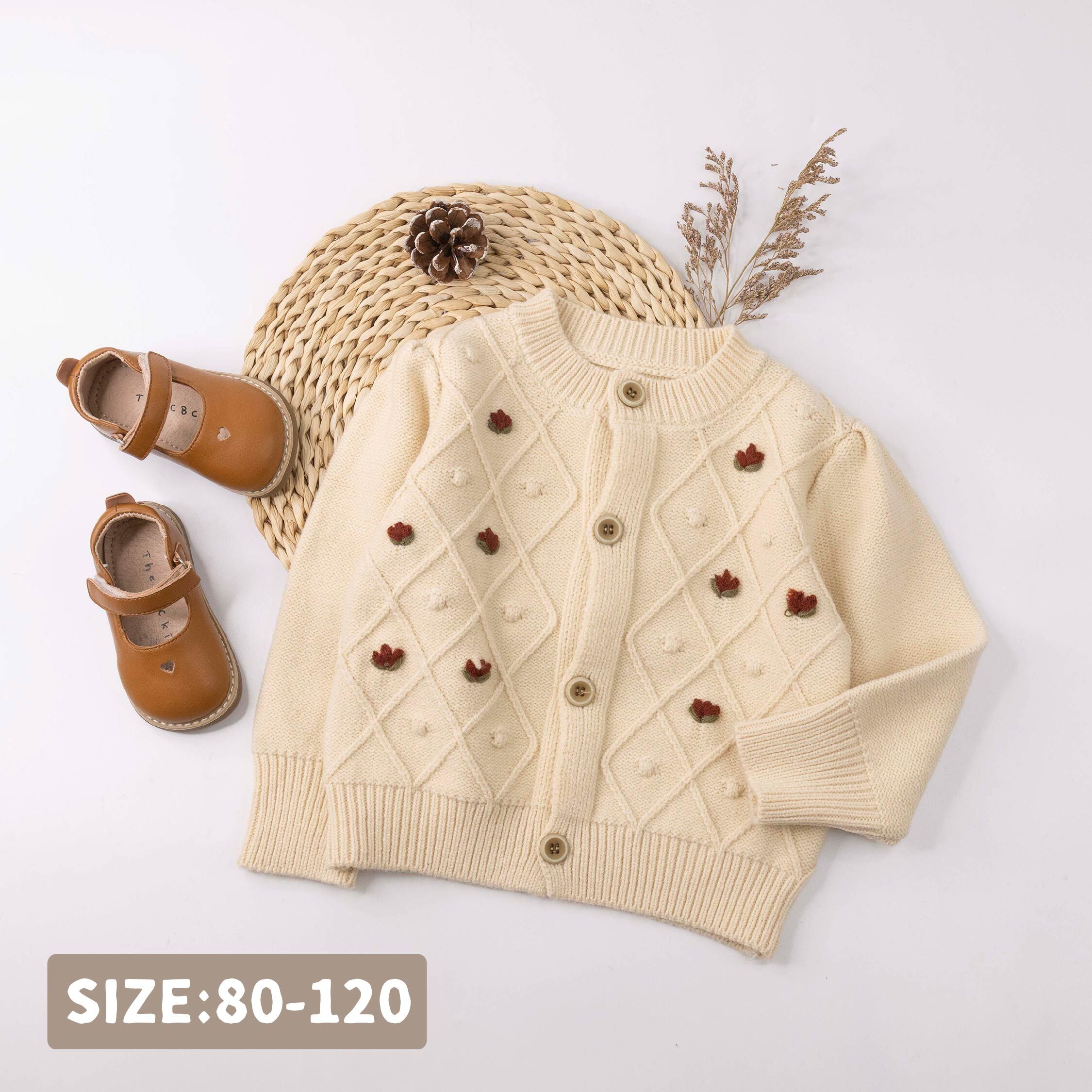 【H55738】質感編織小花朵針織外套