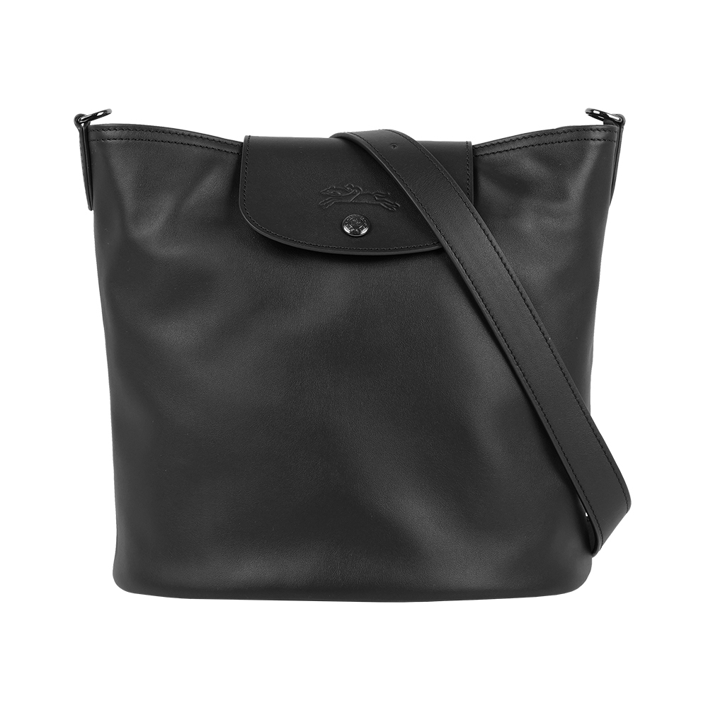 【Longchamp】Le Pliage Xtra 小牛皮釦式水桶包/肩背包(黑色)