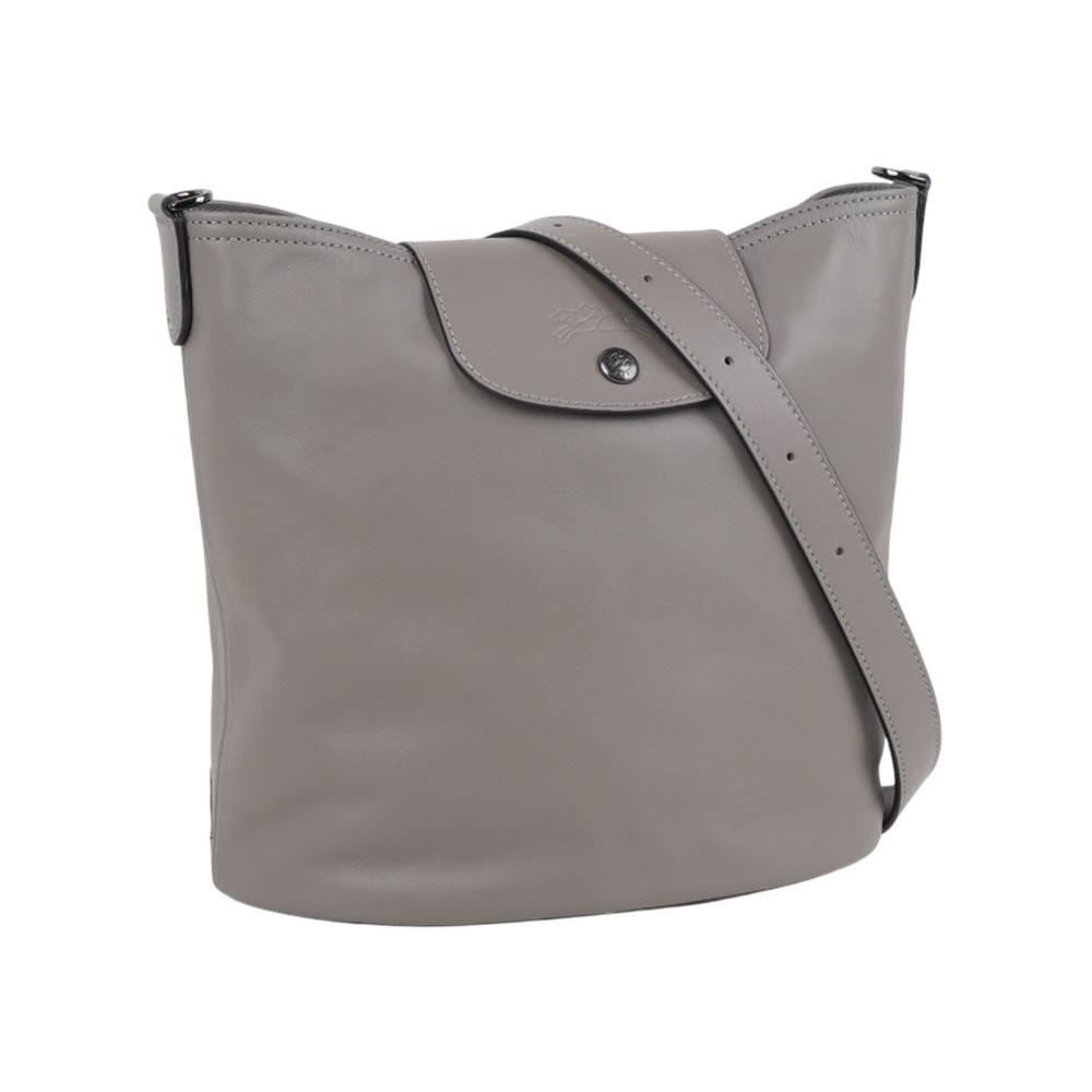 【Longchamp】Le Pliage Xtra 小牛皮釦式水桶包/肩背包(斑鳩灰)