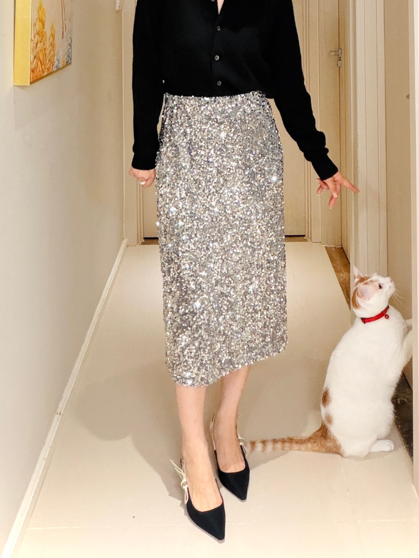 Tabitha Luxe Sequin Straight Skirt [ 3 colors / Free ]