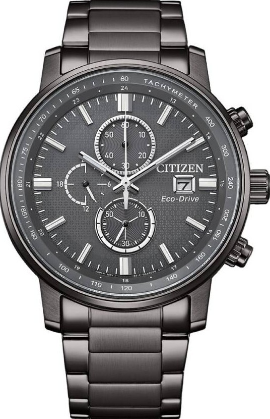 萬年鐘錶 - Citizen 星辰錶 深灰色光動能三眼計時男錶 CA0847-88H 錶徑43MM