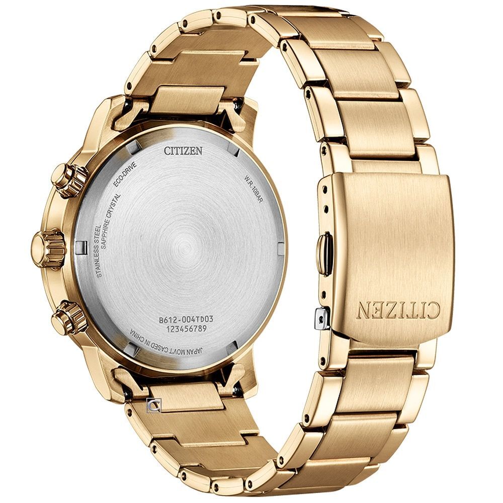 萬年鐘錶 - Citizen 星辰錶 玫瑰金色藍色面盤光動能三眼計時男錶 CA0843-89L 錶徑43MM