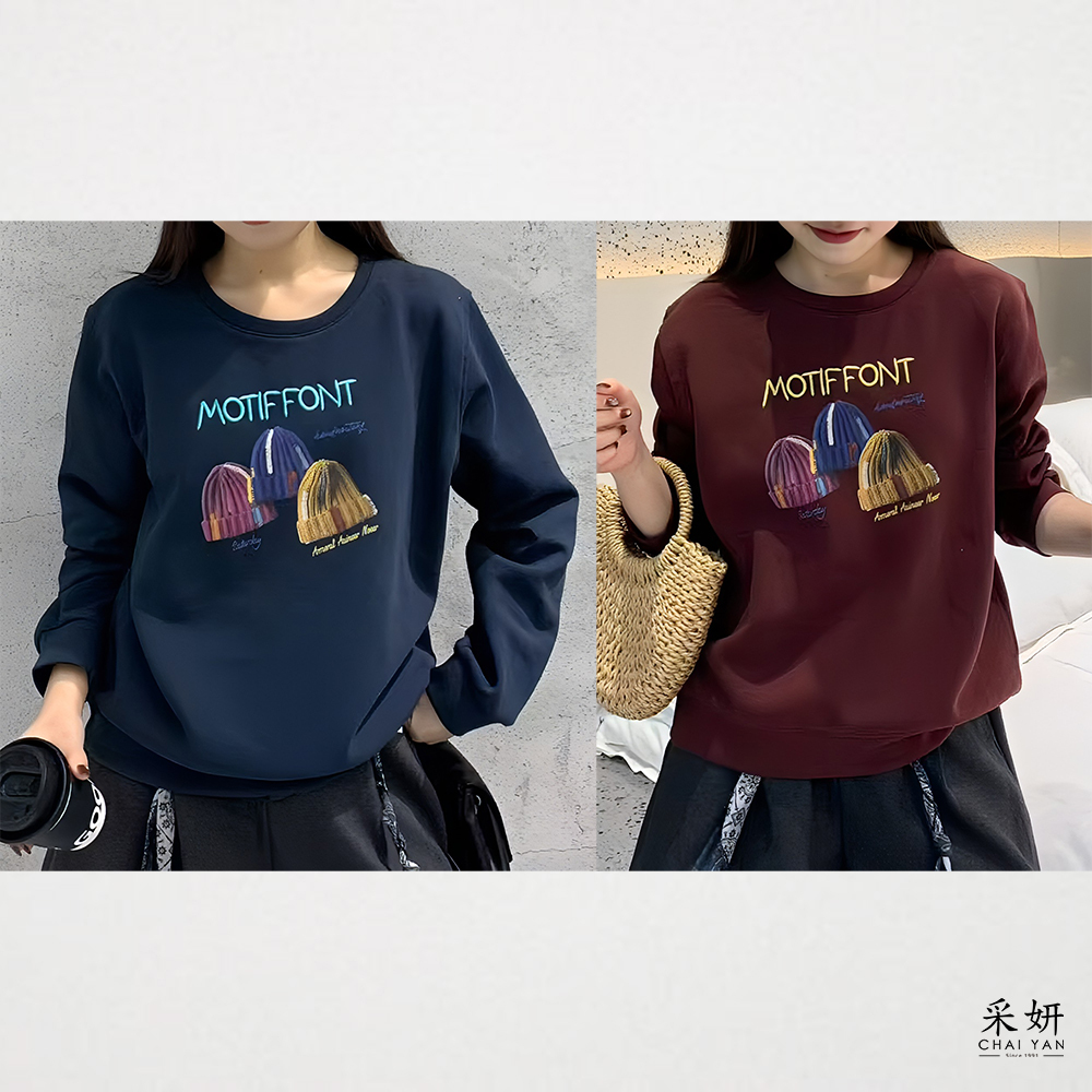 帽子印花空氣棉長袖上衣