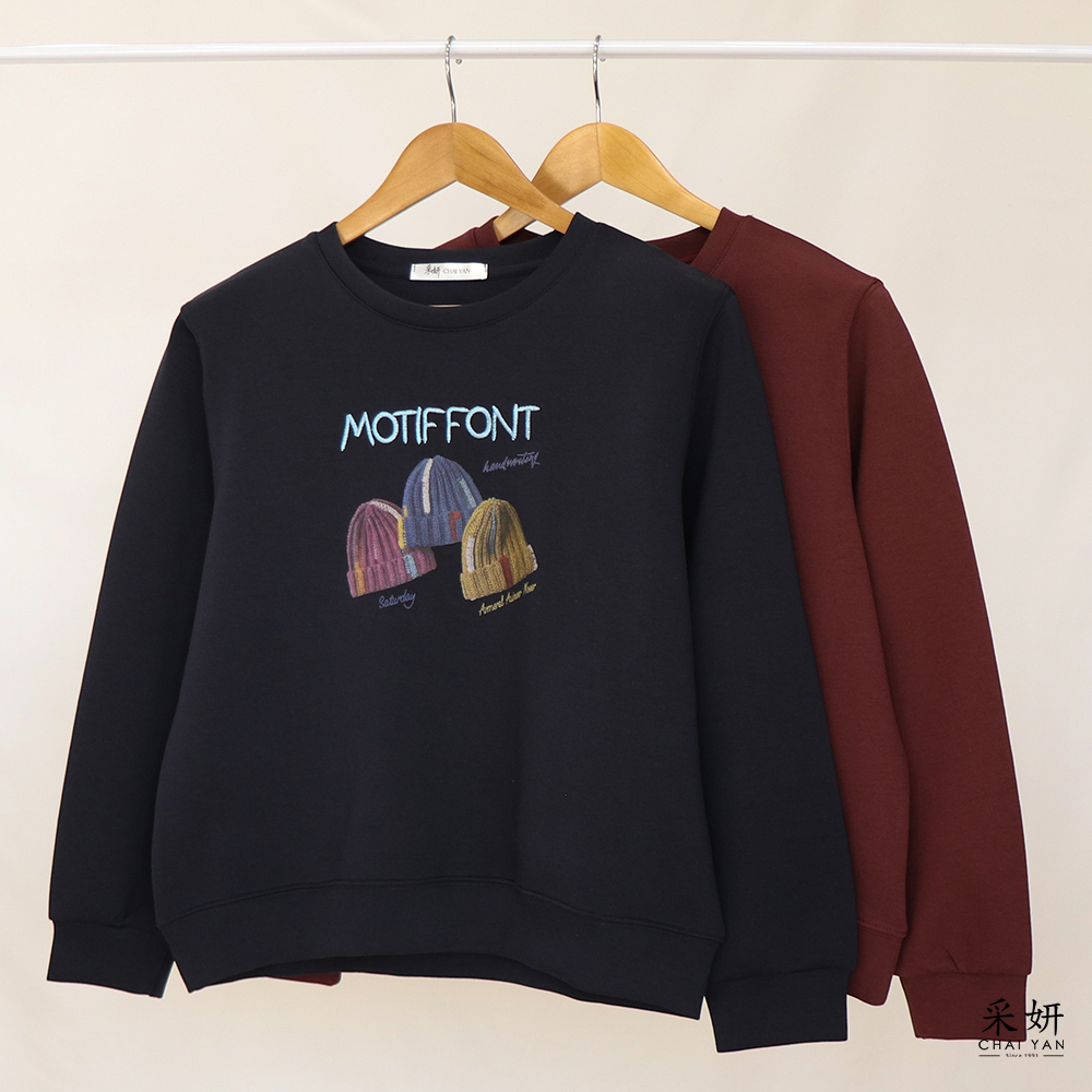 帽子印花空氣棉長袖上衣