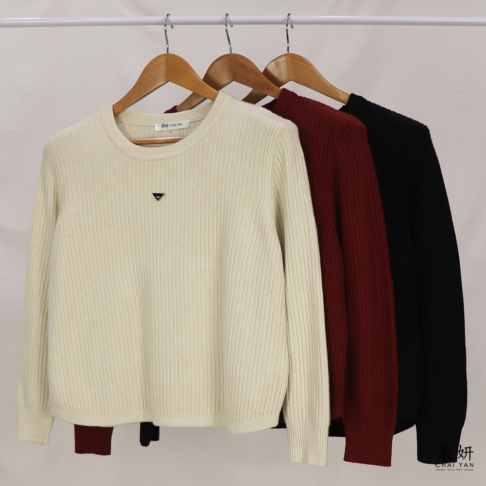 三角標直針織長袖上衣