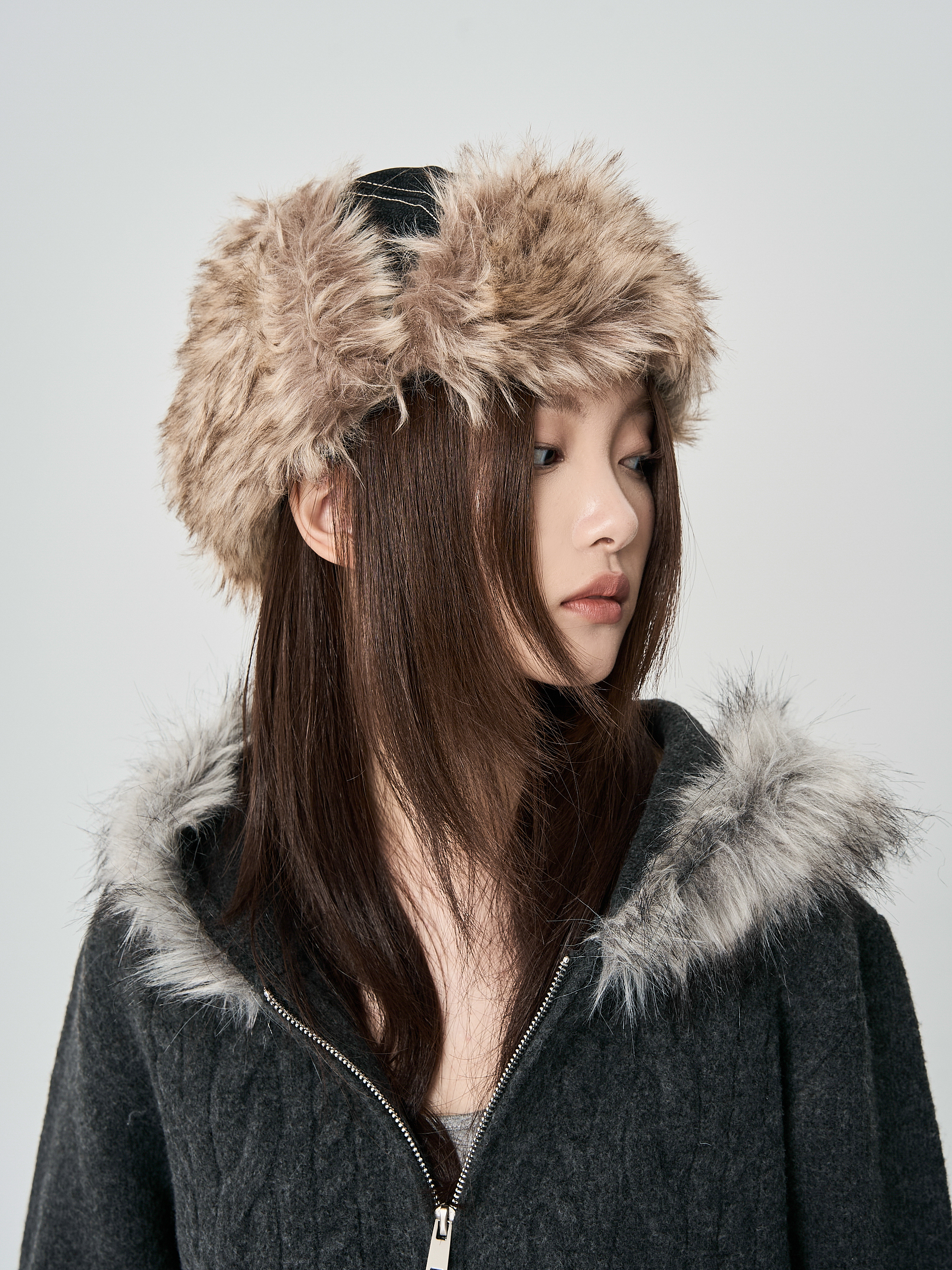 復古毛絨保暖雷鋒帽-深