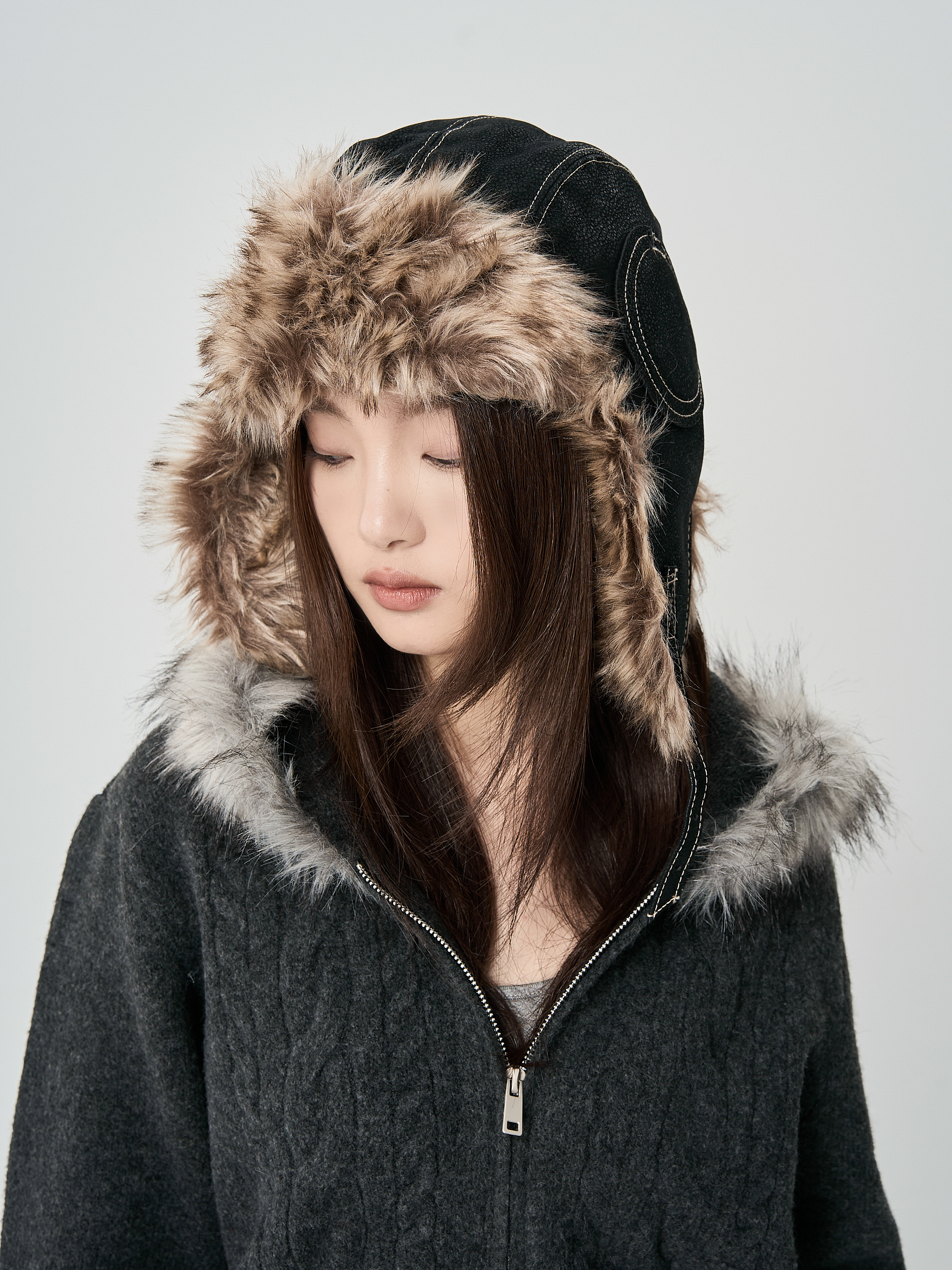 復古毛絨保暖雷鋒帽-深