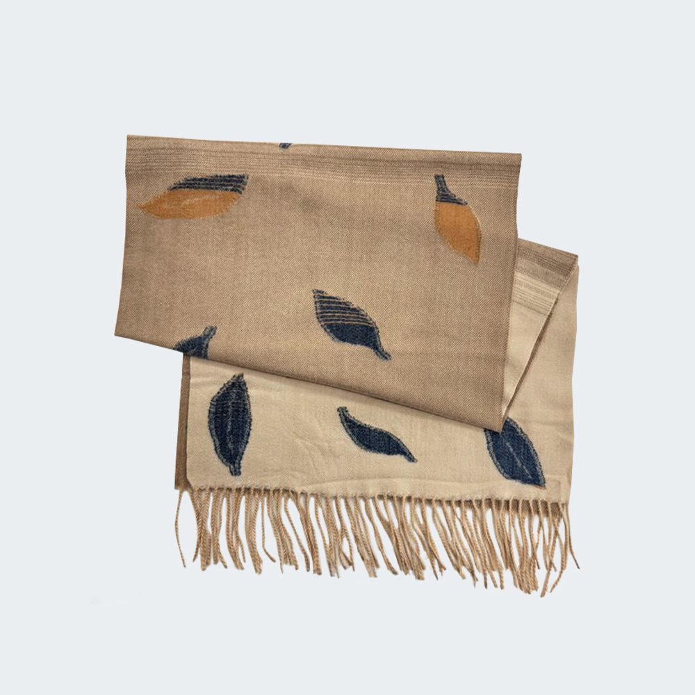 葉影流蘇嫘縈披肩圍巾