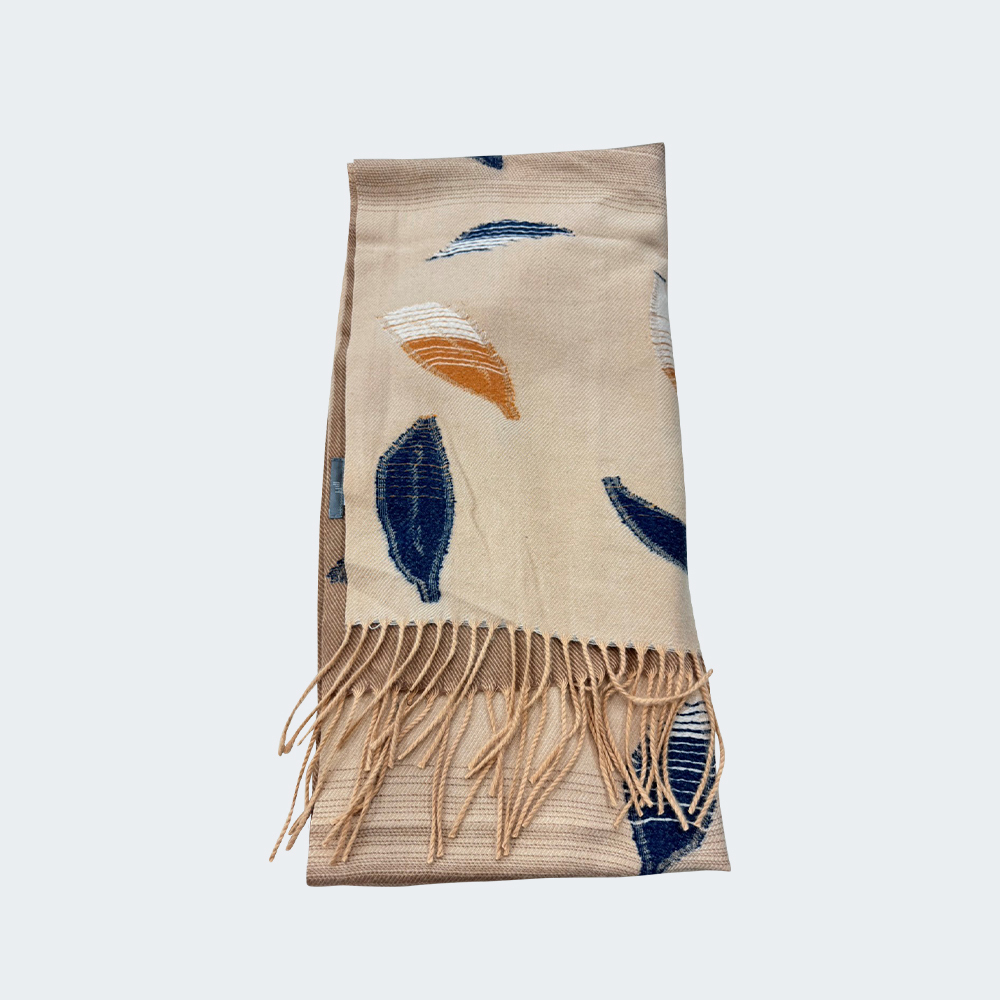 葉影流蘇嫘縈披肩圍巾