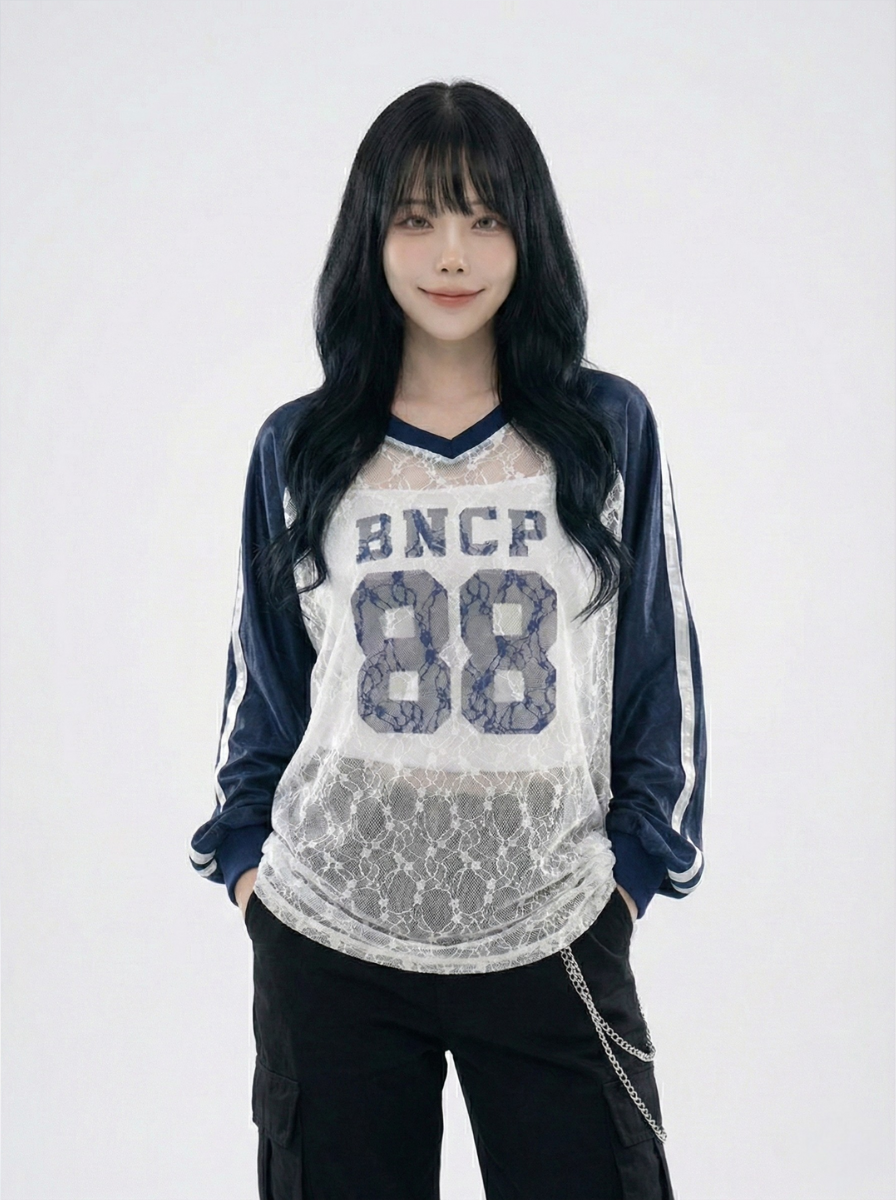 現貨 日本 CN Lace Docking Football Tee 藍色