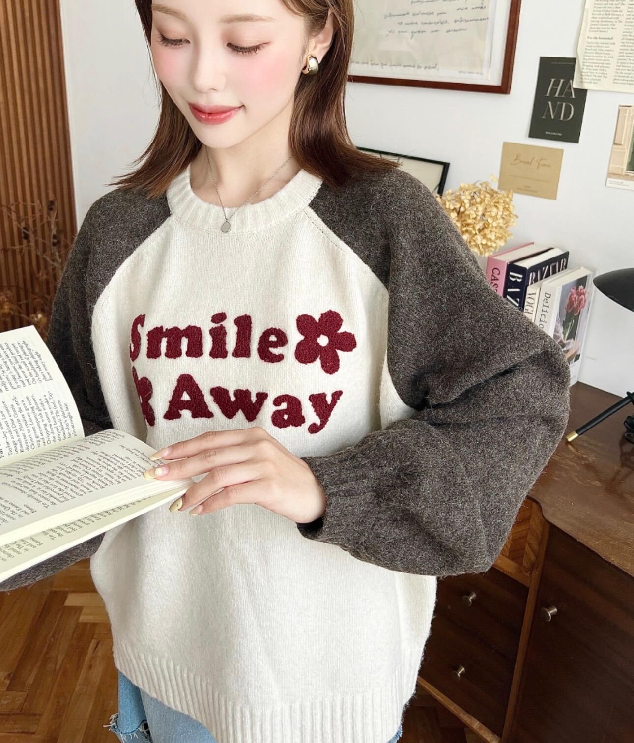 【預購】JN010904 LOULOU select 插肩袖撞色logo針織衛衣