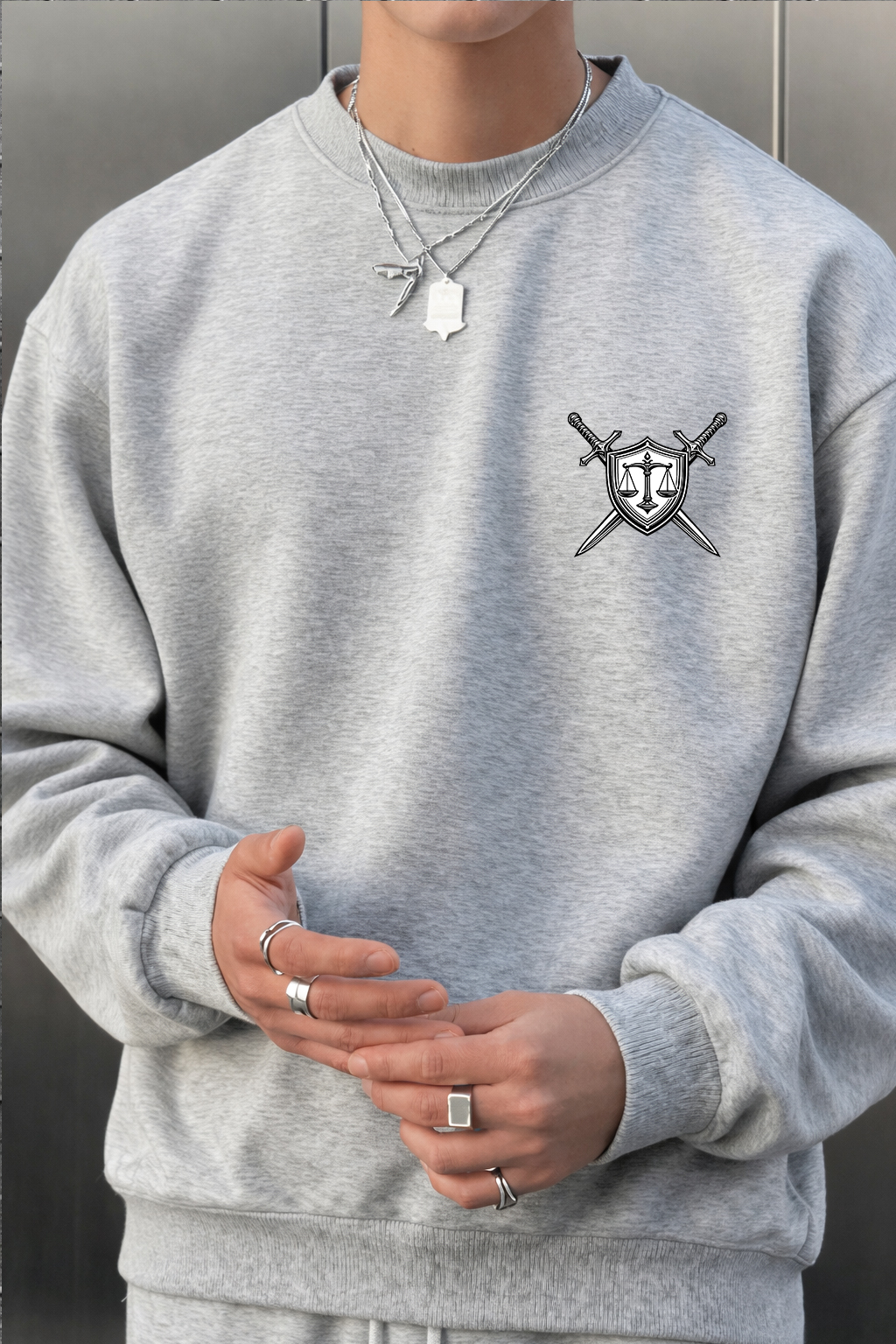 KADMAX大尺碼 - 男士大碼劍與盾灰色大學TEE〈KSMS2735〉